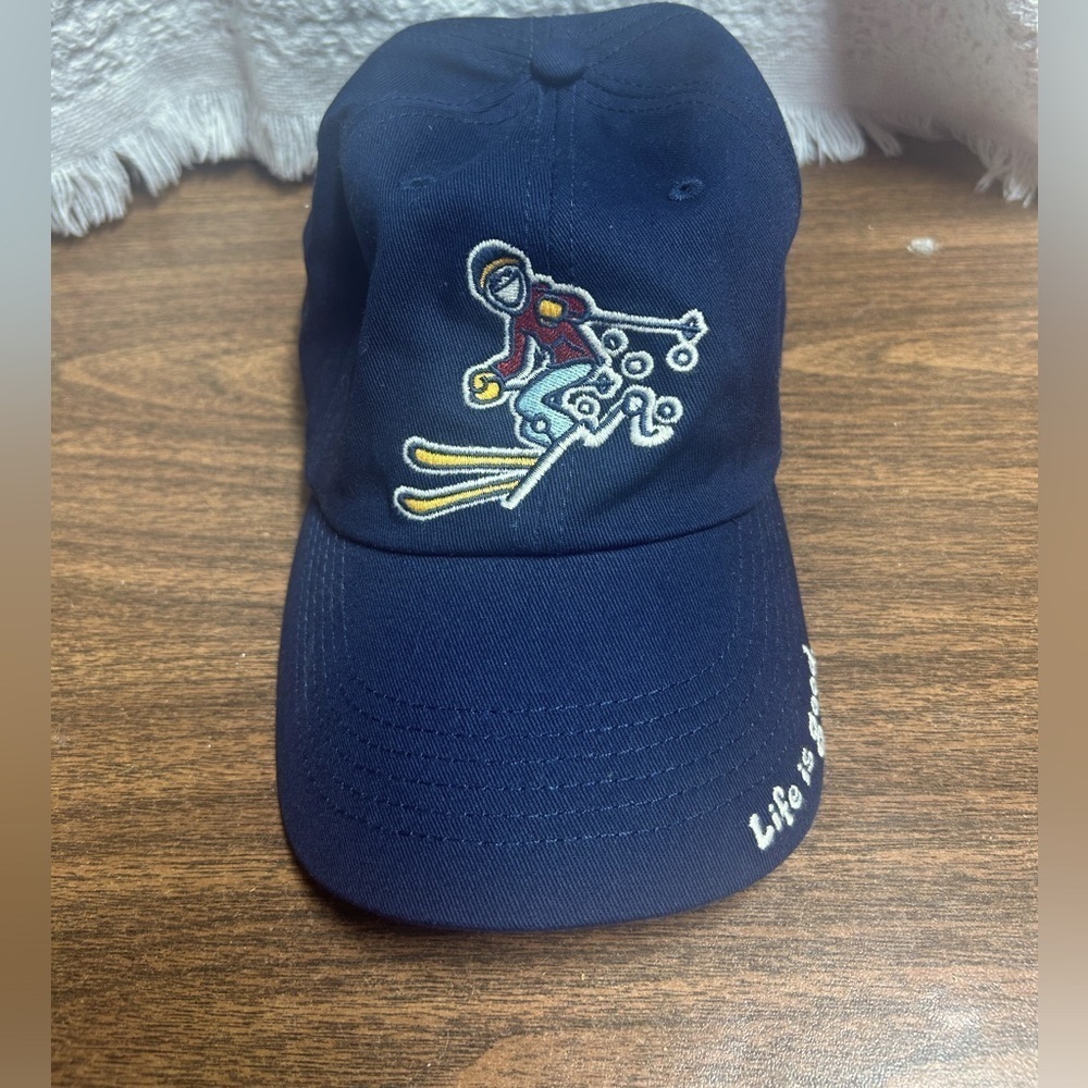 LIFE IS GOOD SKI HAT navy blue men/women ADULT dad cap skier skiing snow winter
